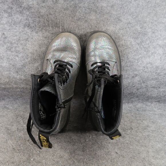 Dr Martens Shoes Kids 3 Boots Combat Delaney Crackle Iridescent Leather Docs Dm - Picture 9 of 14